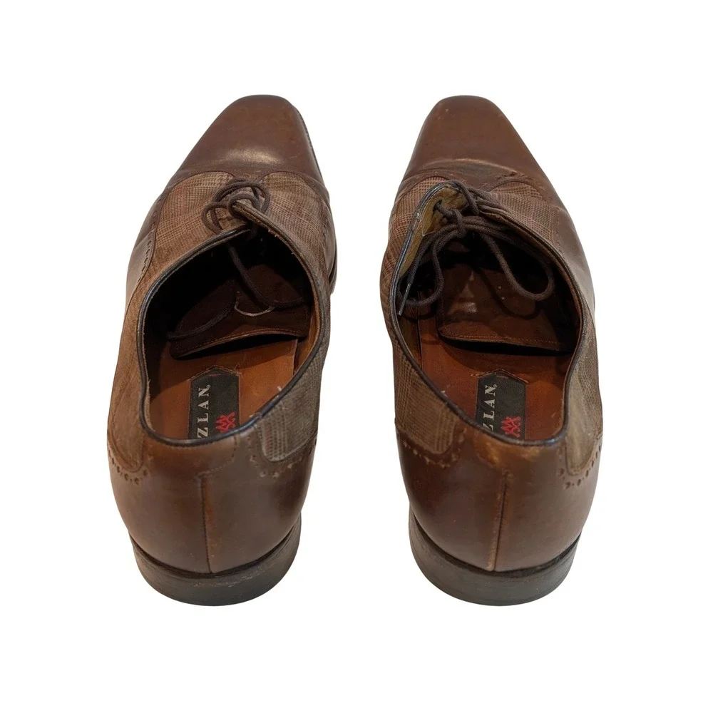 Mezlan Mens Brown Leather Glen Plaid Fabric Wingtip Oxford Dress Shoes 10 M‎
